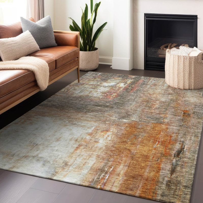 Tapis cuivre intérieur / extérieur lavable à la machine Chayden ACN1095, Rectangle de 10 pi x 14 pi