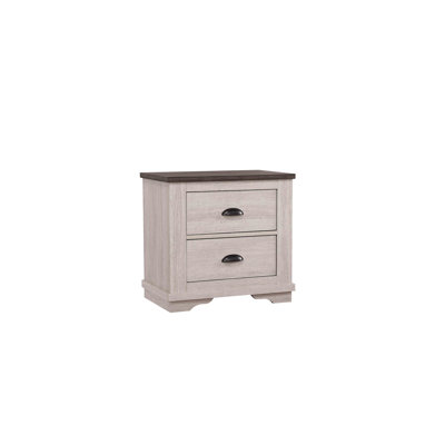 Table de chevet avec deux tiroirs, meubles en bois, quincaillerie en métal et pieds de support pour chambre à coucher - Gris