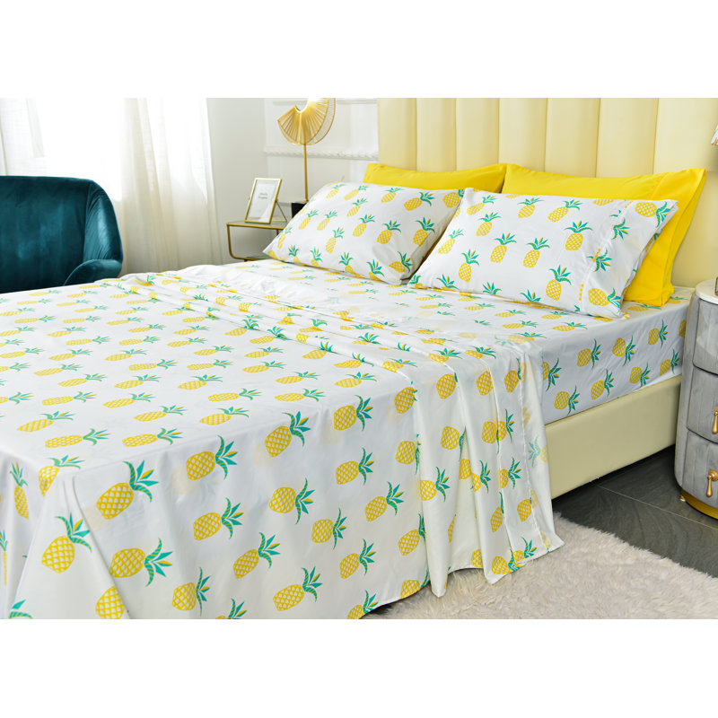 Queen Black Microfiber Deep Pocket Pineapple Print Sheet Set