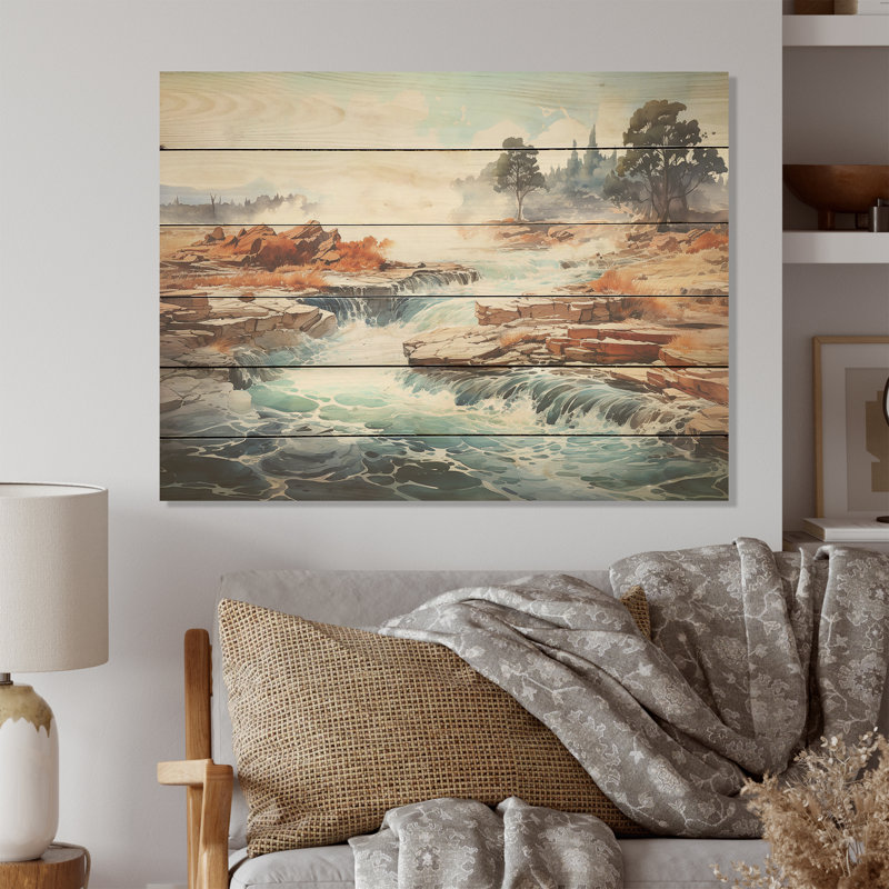 Minimal Geyser Horizon I - Art mural en bois de geyser sur bois de pin naturel, H 10 po x l 20 po