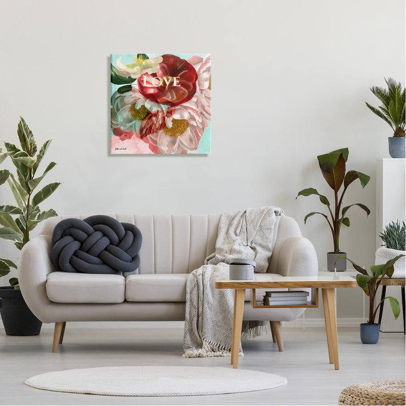 «Love Romantic Blooming Peony» par Jacqueline Wild - impression, H 24 po x l 24 po x P 1,5 po, Toile tendue