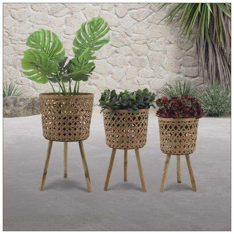 S / 3 POTS À BAMBOU 11/13/15 po NATUREL