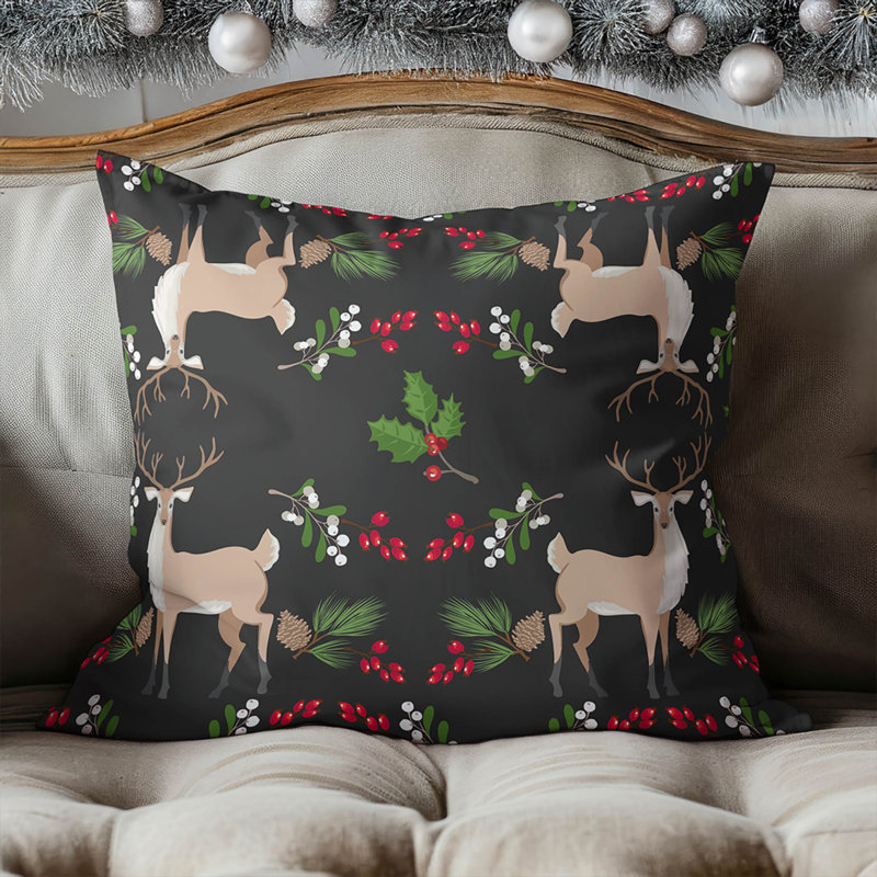 Coussin décoratif d'intérieur Botanical Deer, Gris anthracite, Carré 16 po