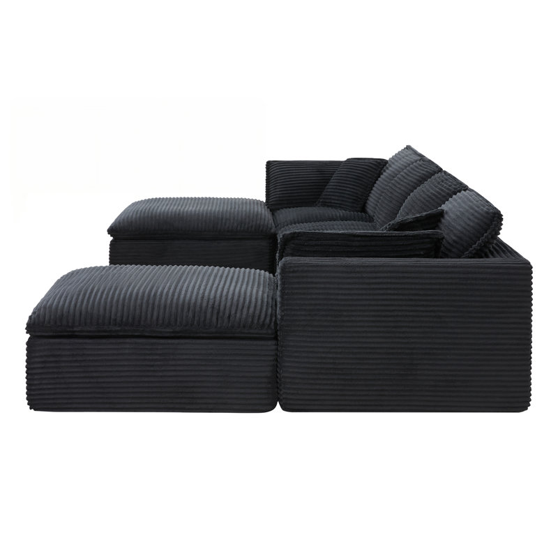 Canapé modulaire en U avec repose-pieds 142 * 82 entièrement compressé, avec largeur et profondeur supplémentaires, sans assemblage requis, pour le salon et l’appartement, 2 couleurs