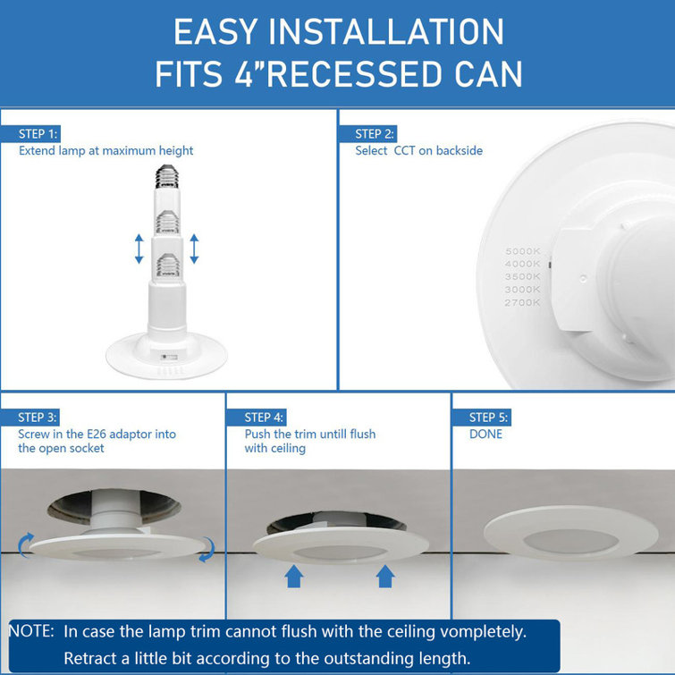 Jolux 4" 5CCT Adjustable Length LED Retrofit Recessed Lighting Kit for Easy Remodel Installation