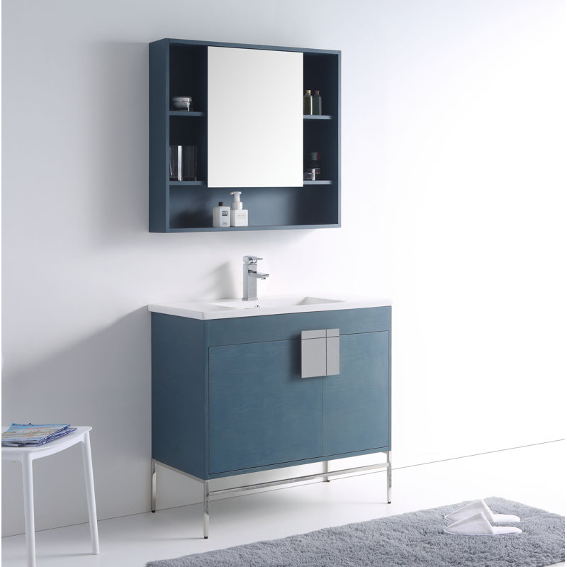 Ensemble de meuble-lavabo simple 36 po Maisie, Chrome poli, Bleu français