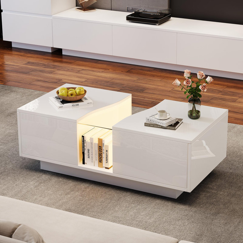Block Coffee Table with Storage, White