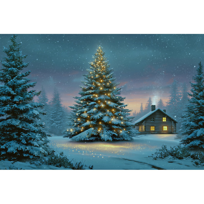 «Illuminated Christmas Tree in Snowy Forest», art mural sur toile tendue, 16 po x 24 po
