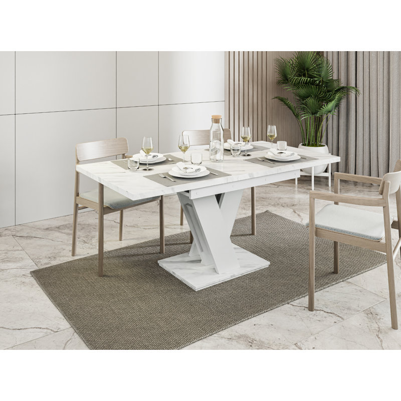 Extendable Dining Table, White Marble Effect