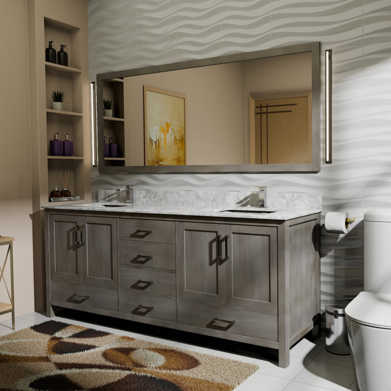 Meuble-lavabo double l 72 po x P 22 po Jacques, Gris patiné