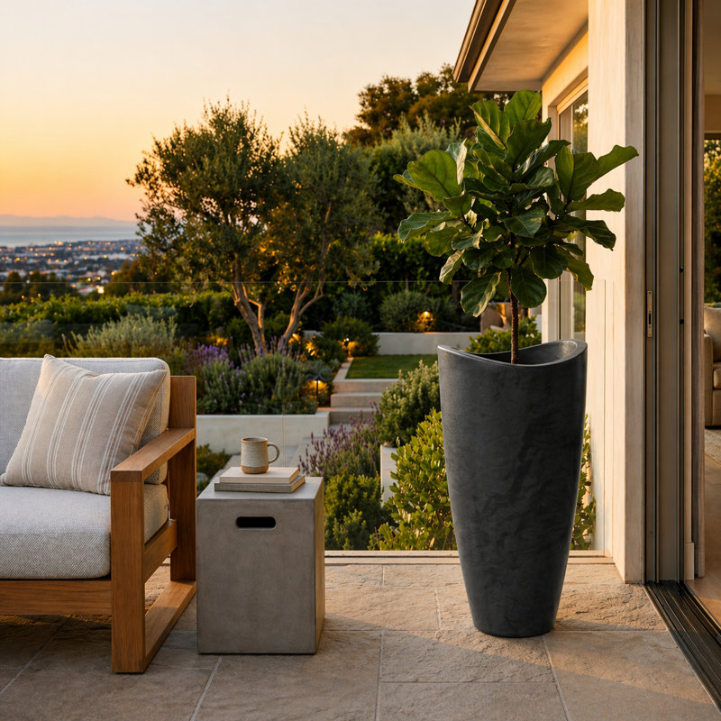 Vinisha ECOBO EcoFriendly Round Pot Planter, Onda IndoorOutdoor use, Four Season Use, Dark Gray, 31.5" H x 15.7" W x 15.7" D