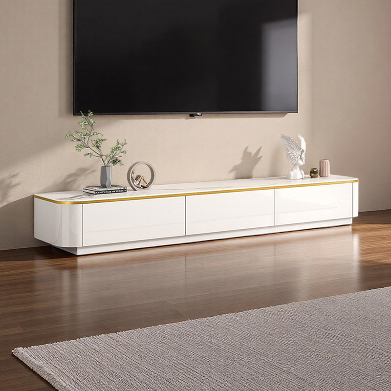 Meuble télé simple et moderne, H 13,38 po x L 70,86 po x l 13,77 po, Doré / Blanc