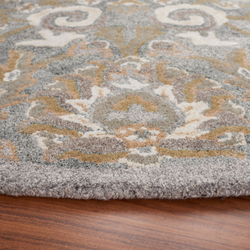 Davila Hand Tufted Viscose Floral Rug, Round 5'
