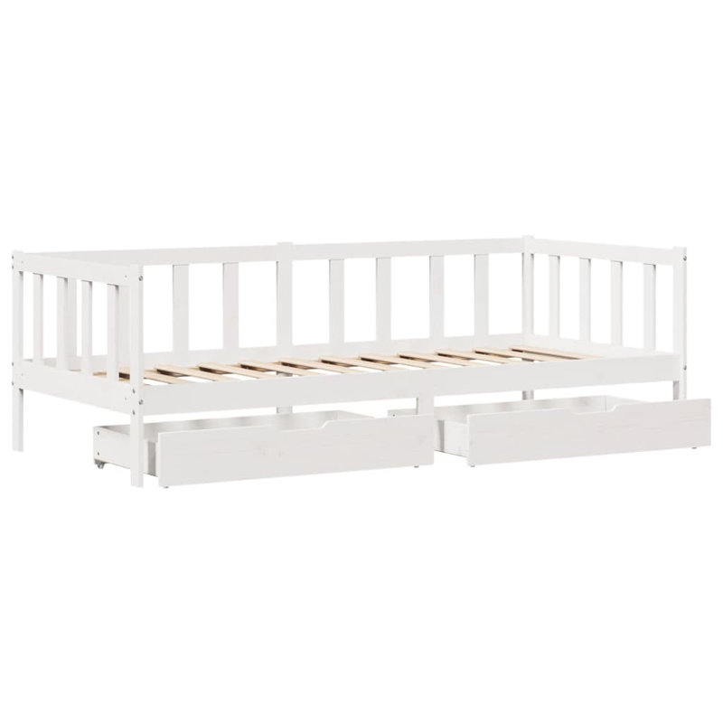 17 Stories Daybed With Drawers Without Mattress Single Solid Wood, White, European Single (90 x 200cm)