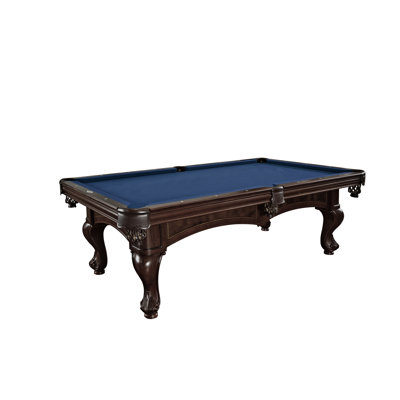 Brunswick Santini Pool Table - Solid Hardwood with Hand-Carved Legs, Drop Pockets, and Regatta Blue Wool Cloth, 8 ft