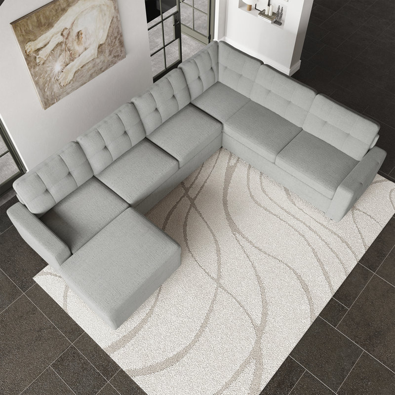 Chenille Sleeper Sectional L Shaped Modular Sofa Bed With Storage Space, Gray Chenille