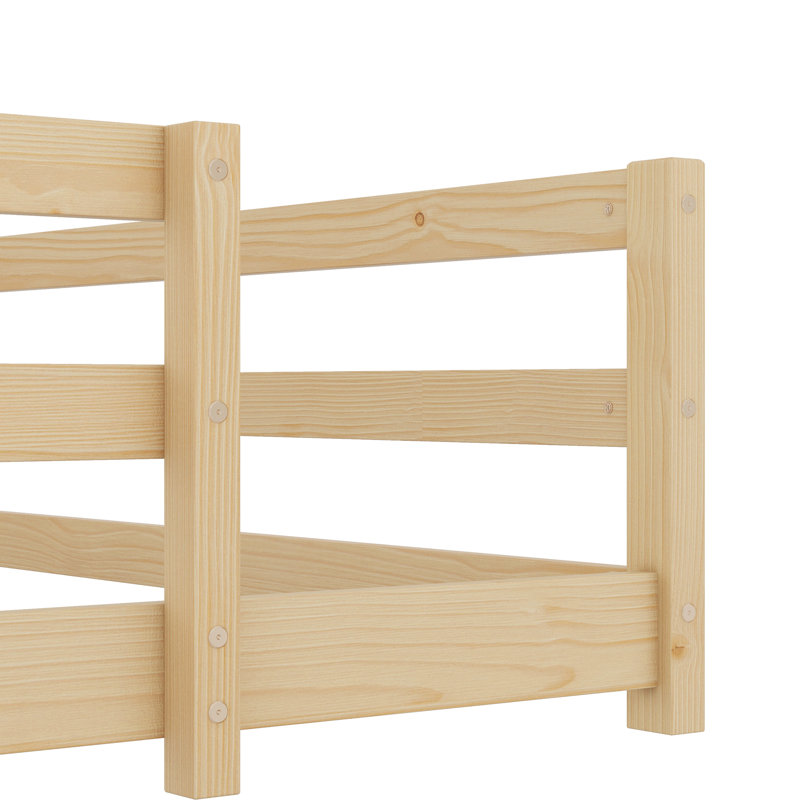 Lit sur pied Flyn Montessori avec clôture et cadre en bois, Double