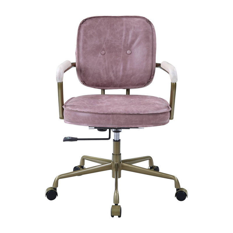Siecross Pink Top Grain Leather Office Chair, Pink