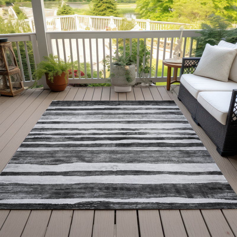 Machine Washable Indoor/Outdoor Cicel ACN1191 Charcoal Rug, Rectangle 9' x 12'