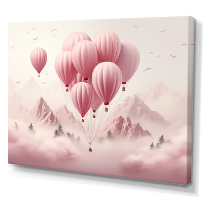 «Pink Air Balloon Adventure On Peak» - Art mural en montgolfière