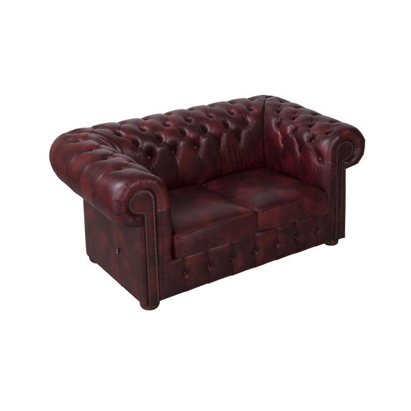 Tamico 2 Seater Genuine Leather Loveseat, Cherry, 80cm H x 160cm W x 90cm D