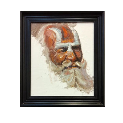 Sadhu souriant | Peinture encadrée | Par Boby Abraham | Huile sur toile