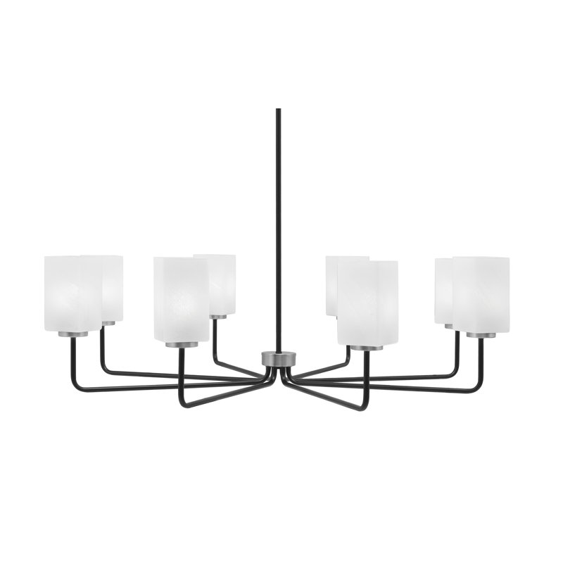 Lustre 8 lumières Amarmula, noir mat et finition graphite, verre carré de marbre blanc de 3,5 po, Noir / nickel, Blanc
