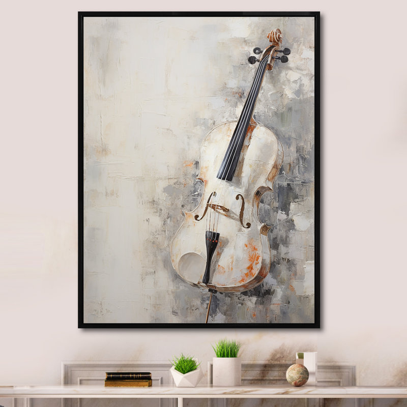 Minimalisme blanc, musique violon - musique encadrée, Cadre flottant noir, H 40 po x l 30 po x P 1,5 po