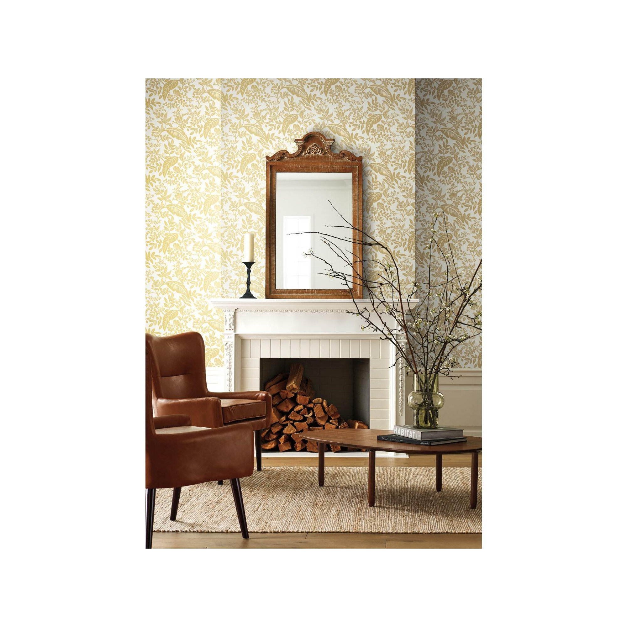Rifle Paper Co. Canopy 27' x 27" Wallpaper Roll, Gold/White