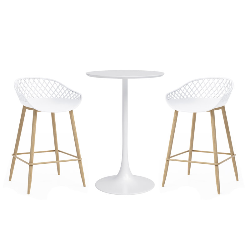 Beitske Counter Height 24" Dining Table and Steel Pedestal Base Indoors plus Counter Stools, White