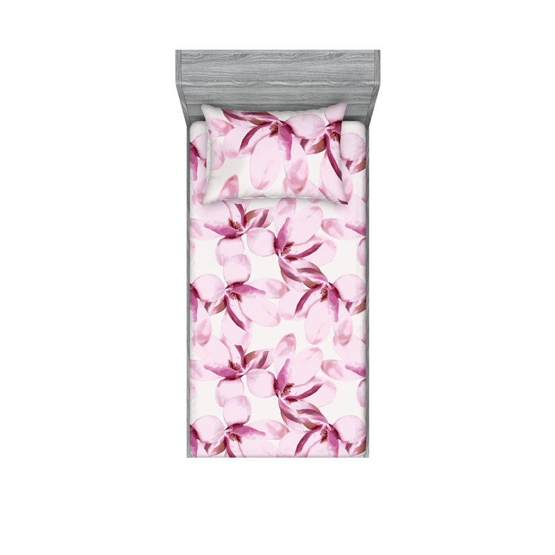 Drap-housse Ambesonne et taie décorative Magnolias, Ensemble de draps pour lit simple avec 1 taie d'or