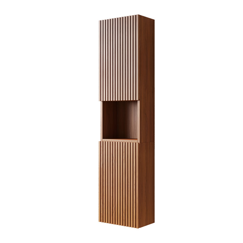 59" Tall Bathroom Wall Mounted Cabinet, Brown Oak