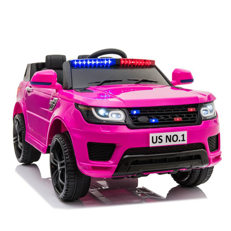 Voiture de police 12 V pour enfants avec télécommande, Rouge rose