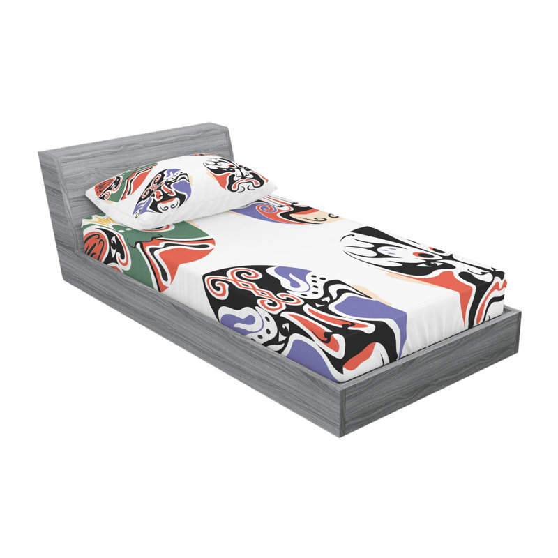 Ensemble de draps Masque d'opéra chinois, Ensemble de draps pour lit simple TG avec drap-hou