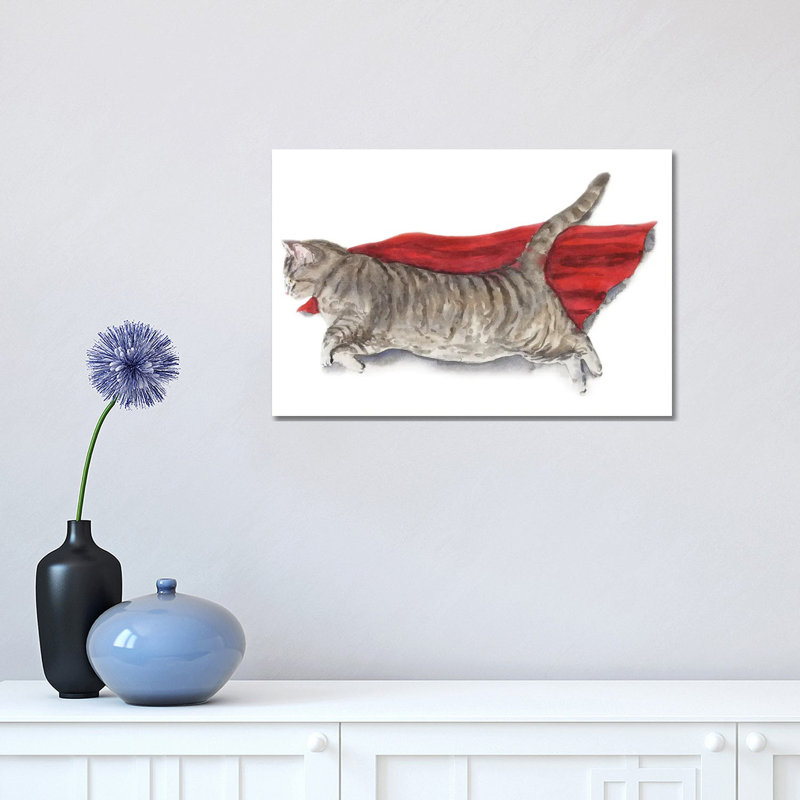 Superhero Cat 1 Piece Wrapped Canvas Wall Art, 30.48 cm H x 45.72 cm W