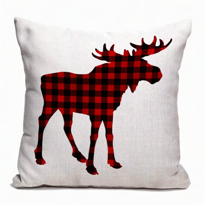 Buffalo Chess Plaid Pillowcase - Moose Decorative Cushion Cover for Sofa, Square Throw Waist Pillow in Cotton Linen Fabric