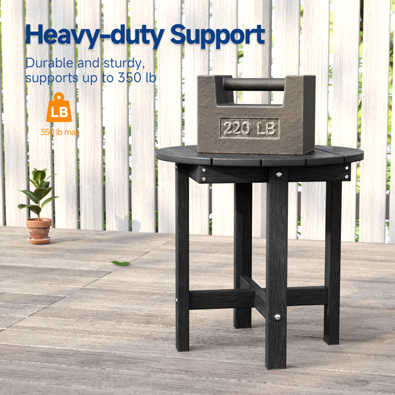 Petite table d'appoint ronde en PEHD pour l'extérieur, table de bout pour terrasse, Noir