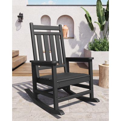 Rocking Chair Outdoor - HDPE Poly High Back Porch Rocker Chairs for Adults - All Weather Resistant Furniture for Patio by Winston Porter