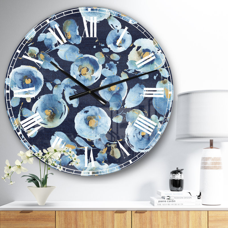 Indigold fleur métallique motif - horloge murale traditionnelle, Moyen
