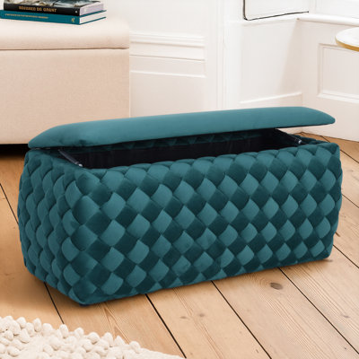 97cm Wide Velvet Rectangle Solid Colour Standard Ottoman with Storage