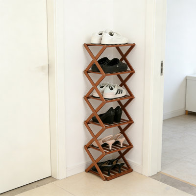 Range-chaussures pliant en bambou - Mini organisateur de chaussures portable sans assemblage pour petits espaces