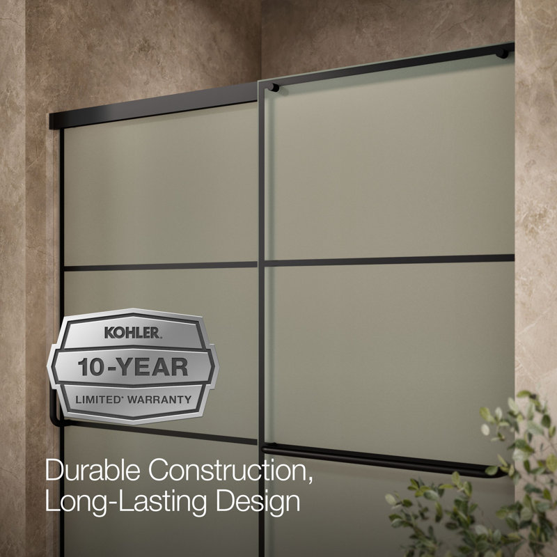 Elate Sliding Bath Door, 56-3/4-In H X 56-1/4 - 59-5/8-In W, With 1/4-In Thick Frosted Glass With Rectangular Grille Pattern