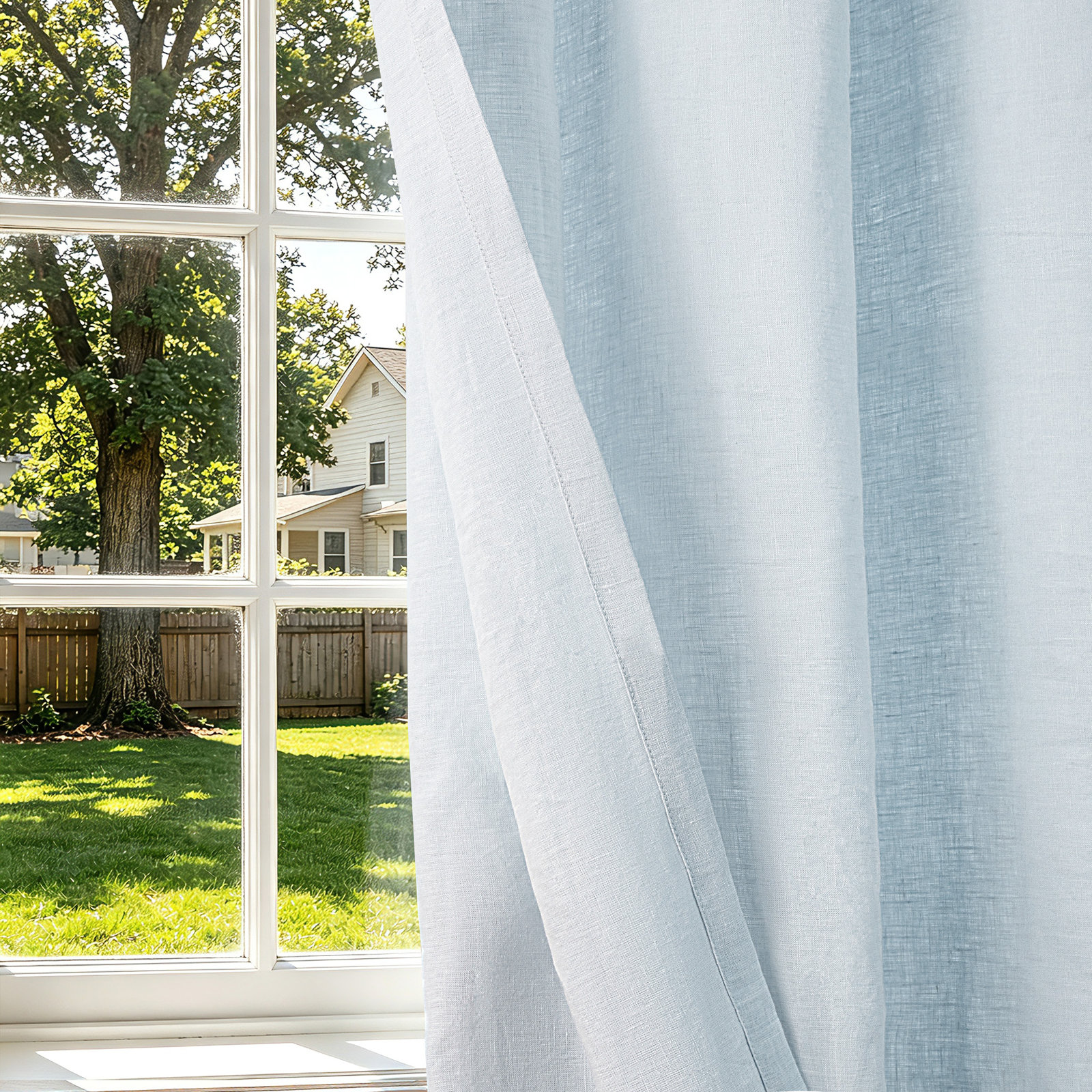 Clara 100% French Linen Semi Sheer Back Tab Curtain Panel, Plein Air, 50" W x 108" L