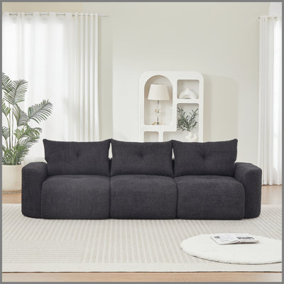 Canapé en chenille pour le salon, grand canapé 3 places moderne de 109 po avec accoudoirs épaissis, dossier rembourré, assise profonde, moelleux, confortable pour le salon, la chambre à coucher, un appartement, le bureau noir