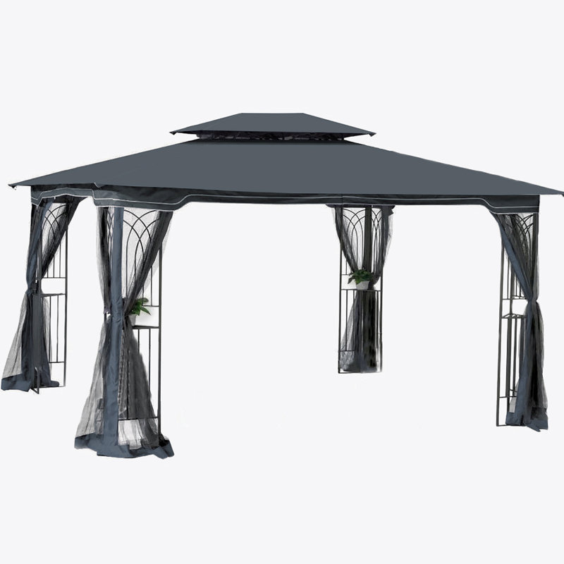 Gray 13x10ft Metal Patio Gazebo Canopy Tent with Mosquito Net