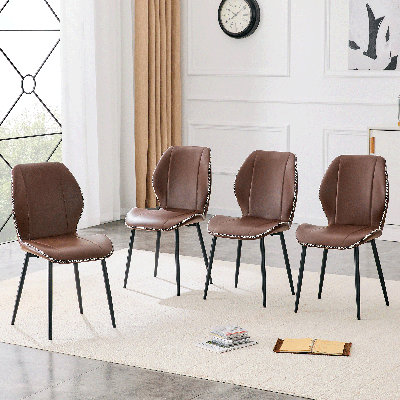 Ensemble de 4 chaises de salle à manger rétro en tissu minimaliste, chaises de cuisine rembourrées ergonomiques avec pieds en métal noir et pieds réglables