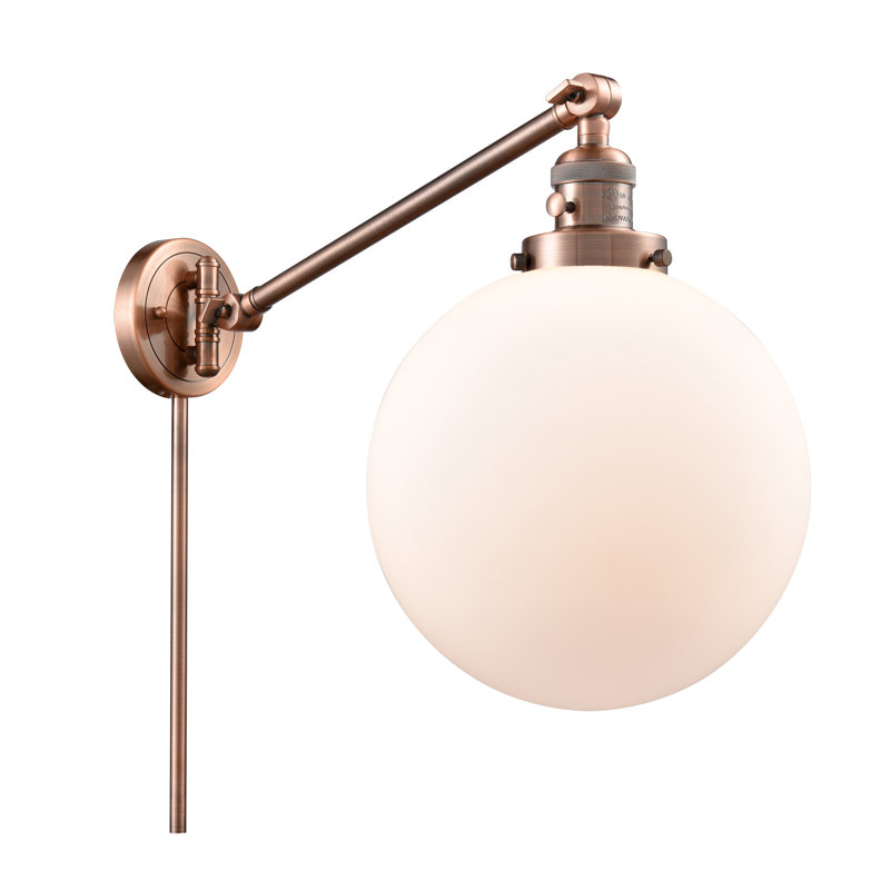 Bras articulé à 1 lumière à intensité variable Antsje, Blanc mat, Cuivre antique, Ampoule non incluse
