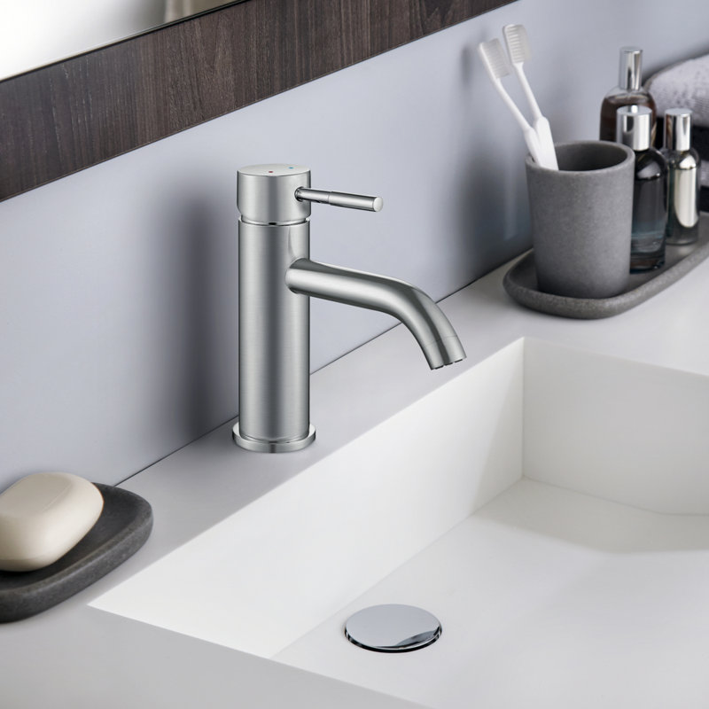 Robinet de salle de bains monotrou avec ensemble de drainage, Nickel brossé