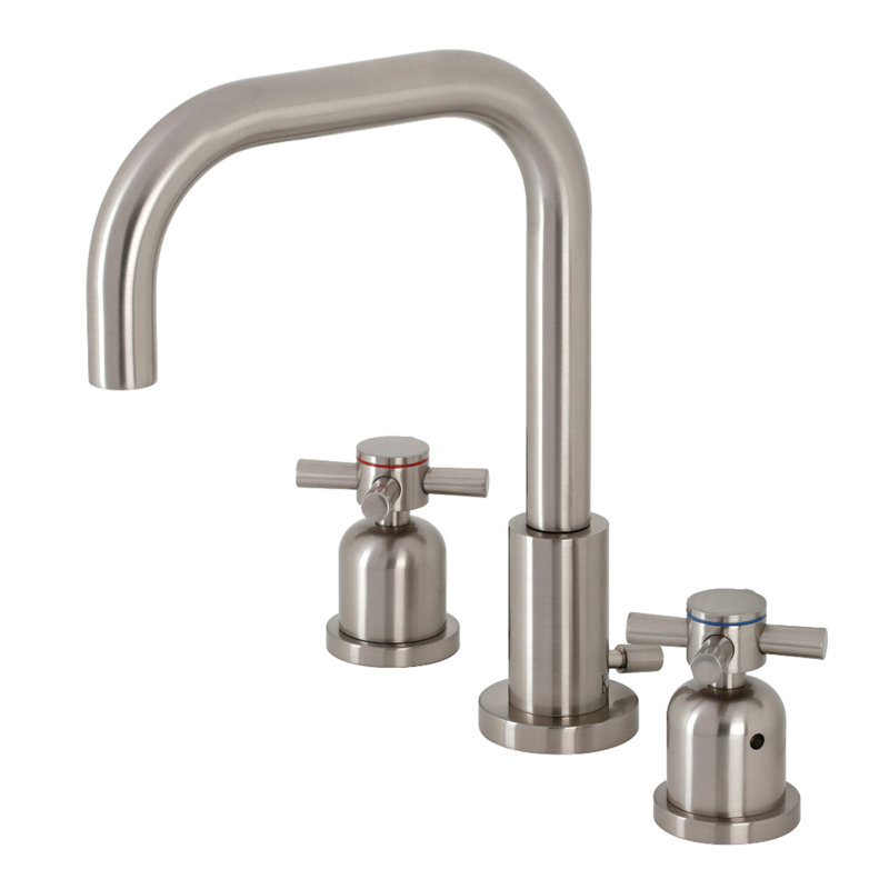 Robinet de salle de bain à large entraxe avec bonde, Nickel brossé