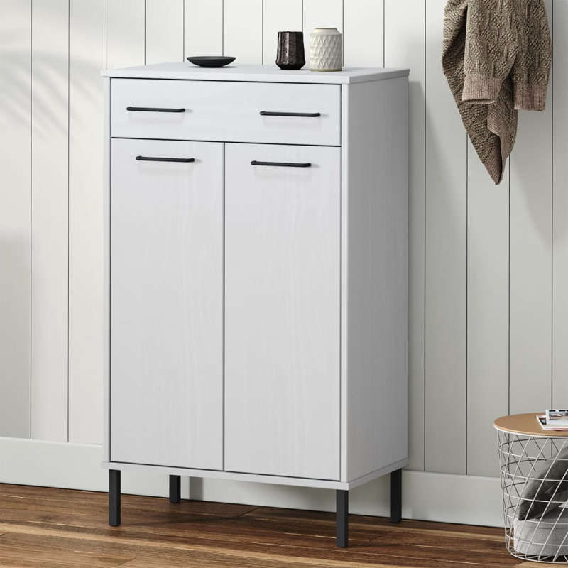 Shoe Cabinet 4-Tier Hidden Shoe Organizer with Drawer Solid Pine Wood, White
